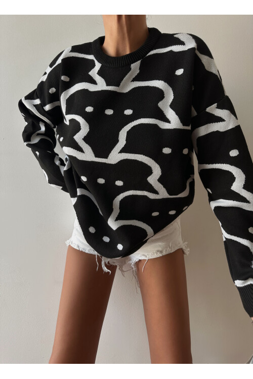 Трикотажный свитер с круглым вырезом и узором