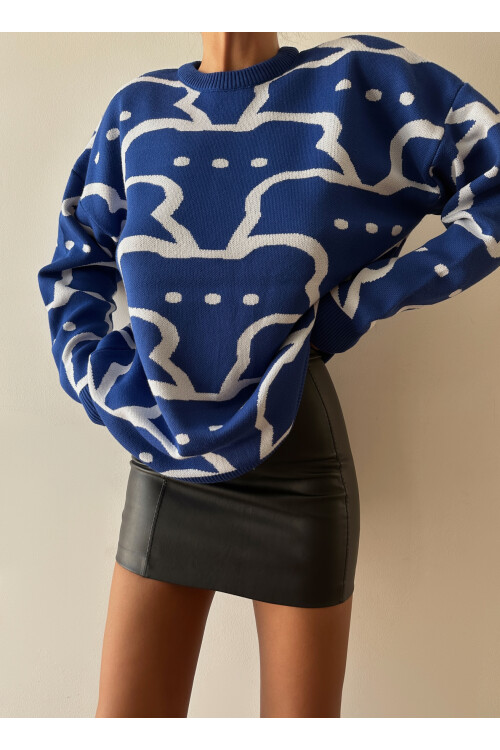 طاقم الرقبة سترة تريكو منقوشة