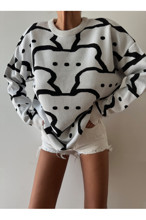 Трикотажный свитер с круглым вырезом и узором