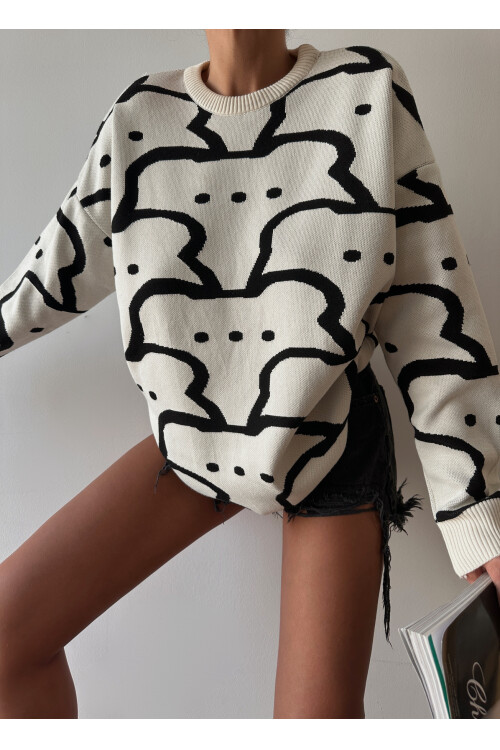 طاقم الرقبة سترة تريكو منقوشة