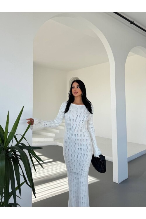 Kadın Beyaz Örme Triko Elbise