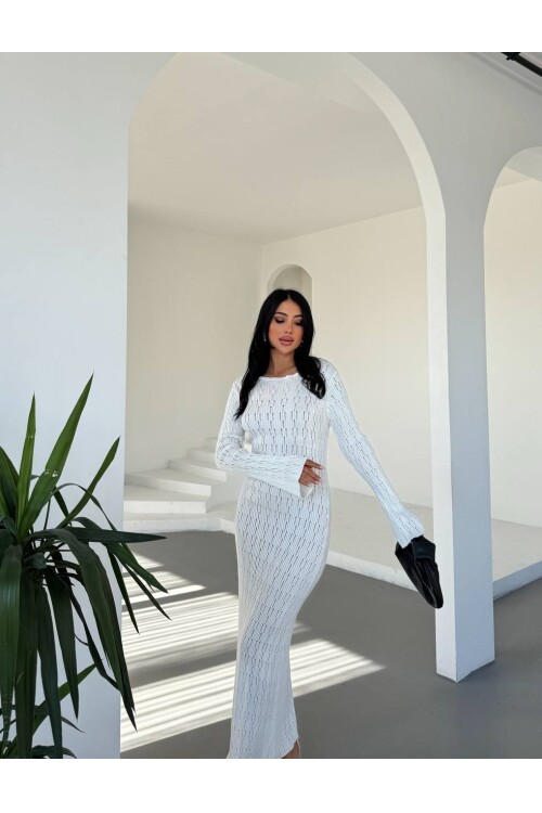 Kadın Beyaz Örme Triko Elbise