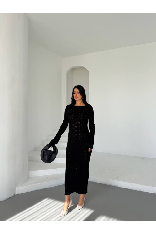 Kadın Siyah Örme Triko Elbise