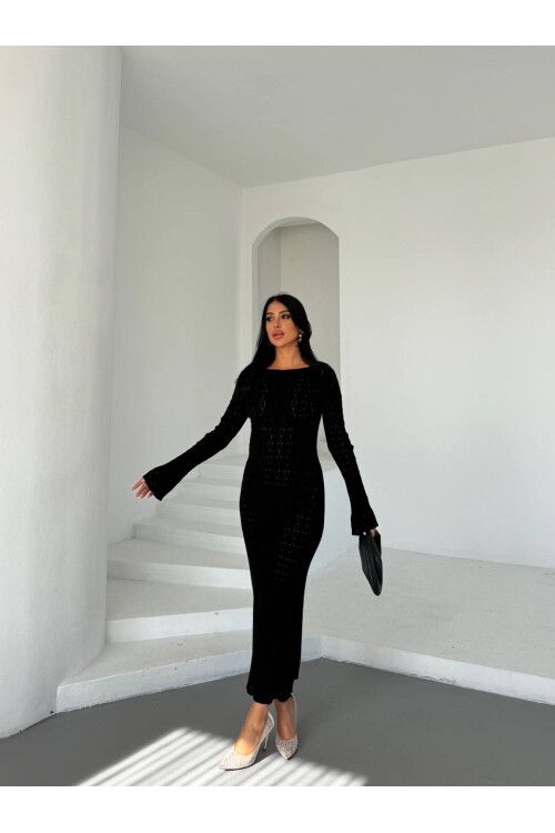 Kadın Siyah Örme Triko Elbise