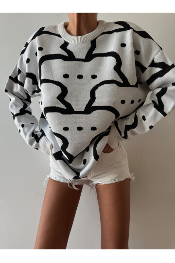 Трикотажный свитер с круглым вырезом и узором