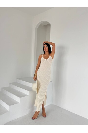 Kadın Taş Örme Sırt Dekolte Detaylı Triko Elbise