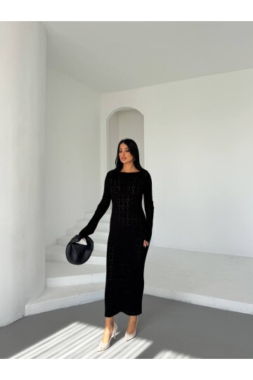Kadın Siyah Örme Triko Elbise
