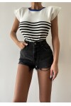 Crew Neck Short Sleeve Knitwear Blouse