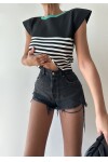 Crew Neck Short Sleeve Knitwear Blouse