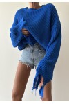 Crew Neck Ripped Knitwear Sweater