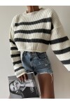 Stripe Detail Knitwear Crop Sweater