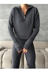 Zippered Sweater Trousers Knitwear Set