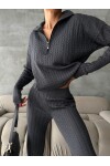 Zippered Sweater Trousers Knitwear Set