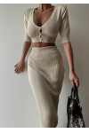 Buttoned Front Crop Skirt Double Set