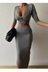 Buttoned Front Crop Skirt Double Set