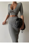Buttoned Front Crop Skirt Double Set