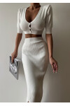 Buttoned Front Crop Skirt Double Set