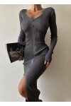 Button Front Slit Knitwear Dress