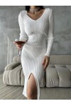 V-Neck Slit Knitwear Dress