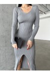 V-Neck Slit Knitwear Dress