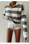 Collar Detailed Striped Knitwear Sweater