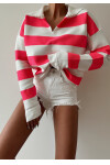 Collar Detailed Striped Knitwear Sweater