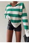 Collar Detailed Striped Knitwear Sweater