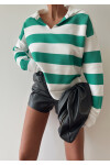 Collar Detailed Striped Knitwear Sweater