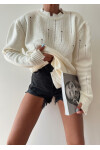 Half Turtleneck Ripped Detailed Sweater